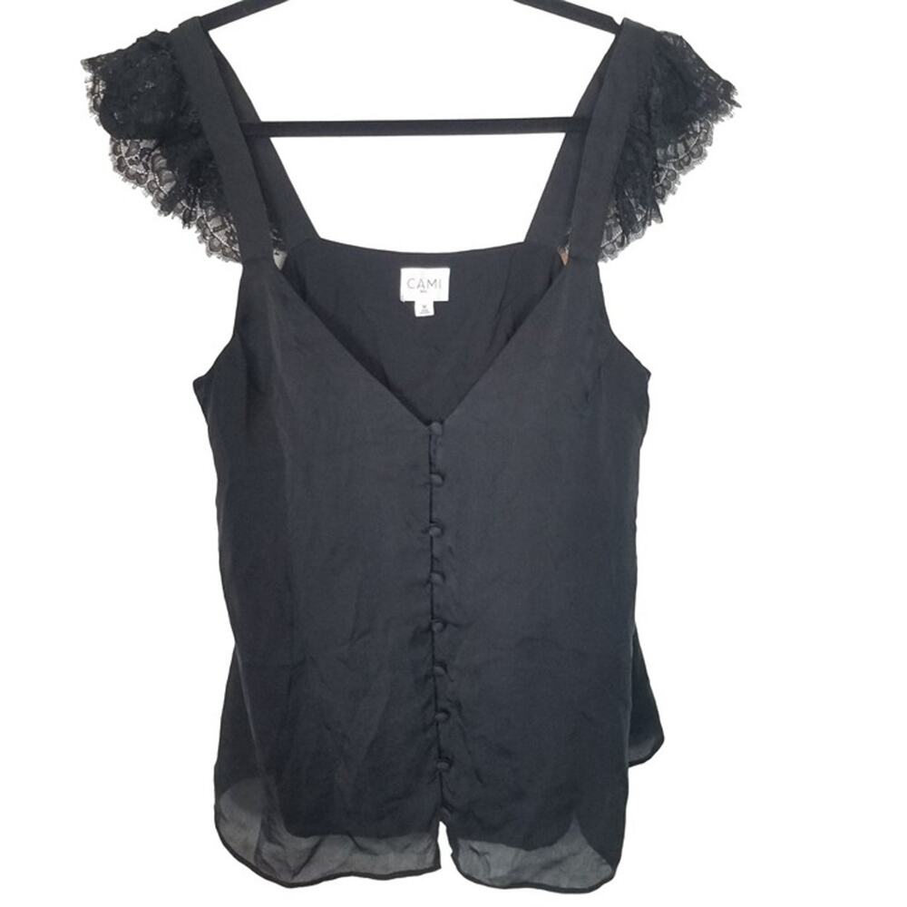 Cami NYC Womens Lace SIlk Top Size M Quiet Luxury Whimsygoth Dark Coquette Black